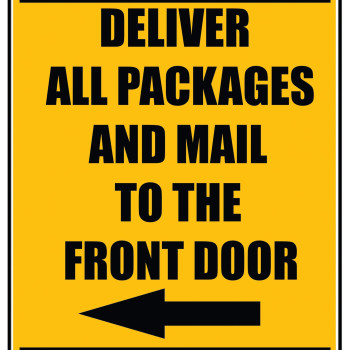 Delivery Sign - Deliver All Packages To The Front Door Left Arrow, Vinyl Stickers