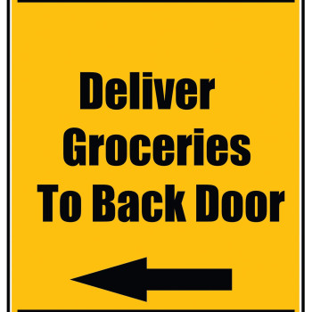 Delivery Sign - Deliver Groceries To Back Door Left Arrow, Vinyl Stickers