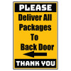 Delivery Sign - Deliver All Packages To Back Door Left Arrow, Aluminum Sign, 0.04 Thickness