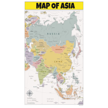 Map of Asia  - Laminated Wall Map Poster Print Perfect for Classrooms and Homes - Vivid Imagery with Bright Colors