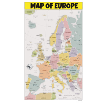 Map of Europe  - Laminated Wall Map Poster Print Perfect for Classrooms and Homes - Vivid Imagery with Bright Colors