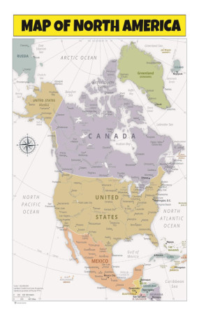 Map of North America  - Laminated Wall Map Poster Print Perfect for Classrooms and Homes - Vivid Imagery with Bright Colors