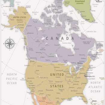 Map of North America  - Laminated Wall Map Poster Print Perfect for Classrooms and Homes - Vivid Imagery with Bright Colors