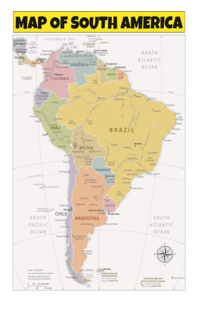 Map of South America  - Laminated Wall Map Poster Print Perfect for Classrooms and Homes - Vivid Imagery with Bright Colors