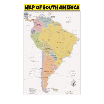 Map of South America  - Laminated Wall Map Poster Print Perfect for Classrooms and Homes - Vivid Imagery with Bright Colors