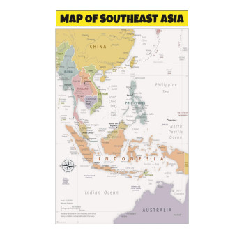 Map of Southeast Asia  - Laminated Wall Map Poster Print Perfect for Classrooms and Homes - Vivid Imagery with Bright Colors
