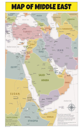 Map of Middle East  - Laminated Wall Map Poster Print Perfect for Classrooms and Homes - Vivid Imagery with Bright Colors