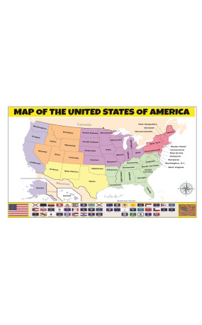 Map of USA  - Laminated Wall Map Poster Print Perfect for Classrooms and Homes - Vivid Imagery with Bright Colors