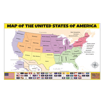 Map of USA  - Laminated Wall Map Poster Print Perfect for Classrooms and Homes - Vivid Imagery with Bright Colors