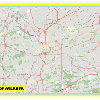 Map of Atlanta with Neighborhoods, Streets, Roads, Highways and Parks - Laminated Wall Map Poster Print - Vivid Imagery with Bright Colors