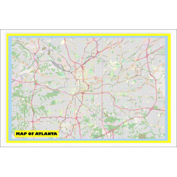 Map of Atlanta with Neighborhoods, Streets, Roads, Highways and Parks - Laminated Wall Map Poster Print - Vivid Imagery with Bright Colors