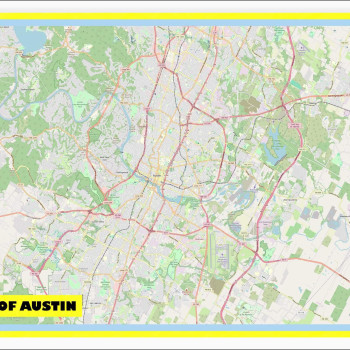 Map of Austin with Neighborhoods, Streets, Roads, Highways and Parks - Laminated Wall Map Poster Print - Vivid Imagery with Bright Colors
