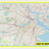 Map of Boston with Neighborhoods, Streets, Roads, Highways and Parks - Laminated Wall Map Poster Print - Vivid Imagery with Bright Colors