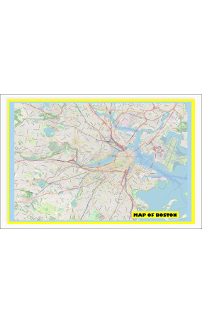 Map of Boston with Neighborhoods, Streets, Roads, Highways and Parks - Laminated Wall Map Poster Print - Vivid Imagery with Bright Colors