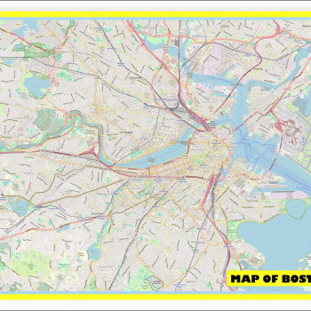 Map of Boston with Neighborhoods, Streets, Roads, Highways and Parks - Laminated Wall Map Poster Print - Vivid Imagery with Bright Colors