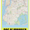 Map of Brooklyn with Neighborhoods, Streets, Roads, Highways and Parks - Laminated Wall Map Poster Print - Vivid Imagery with Bright Colors