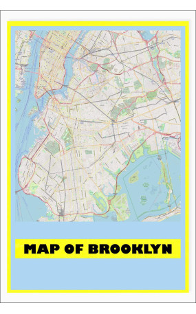 Map of Brooklyn with Neighborhoods, Streets, Roads, Highways and Parks - Laminated Wall Map Poster Print - Vivid Imagery with Bright Colors