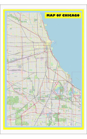 Map of Chicago with Neighborhoods, Streets, Roads, Highways and Parks - Laminated Wall Map Poster Print - Vivid Imagery with Bright Colors