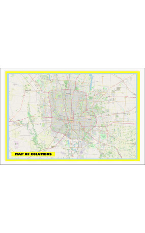 Map of Columbus with Neighborhoods, Streets, Roads, Highways and Parks - Laminated Wall Map Poster Print - Vivid Imagery with Bright Colors