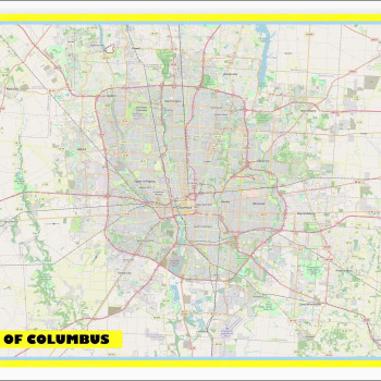 Map of Columbus with Neighborhoods, Streets, Roads, Highways and Parks - Laminated Wall Map Poster Print - Vivid Imagery with Bright Colors