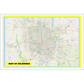 Map of Columbus with Neighborhoods, Streets, Roads, Highways and Parks - Laminated Wall Map Poster Print - Vivid Imagery with Bright Colors