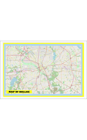 Map of Dallas with Neighborhoods, Streets, Roads, Highways and Parks - Laminated Wall Map Poster Print - Vivid Imagery with Bright Colors