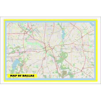 Map of Dallas with Neighborhoods, Streets, Roads, Highways and Parks - Laminated Wall Map Poster Print - Vivid Imagery with Bright Colors