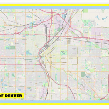 Map of Denver with Neighborhoods, Streets, Roads, Highways and Parks - Laminated Wall Map Poster Print - Vivid Imagery with Bright Colors