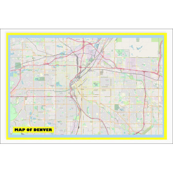 Map of Denver with Neighborhoods, Streets, Roads, Highways and Parks - Laminated Wall Map Poster Print - Vivid Imagery with Bright Colors