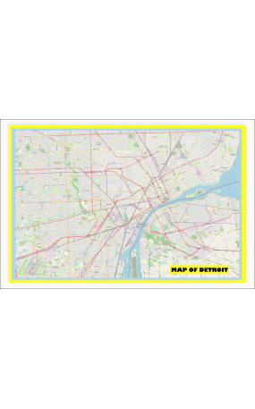 Map of Detroit with Neighborhoods, Streets, Roads, Highways and Parks - Laminated Wall Map Poster Print - Vivid Imagery with Bright Colors
