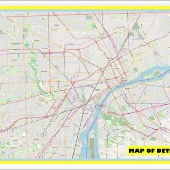 Map of Detroit with Neighborhoods, Streets, Roads, Highways and Parks - Laminated Wall Map Poster Print - Vivid Imagery with Bright Colors