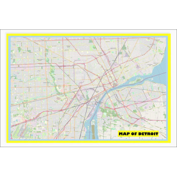 Map of Detroit with Neighborhoods, Streets, Roads, Highways and Parks - Laminated Wall Map Poster Print - Vivid Imagery with Bright Colors