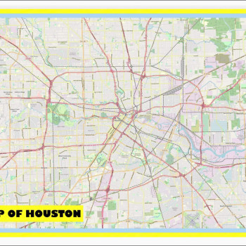 Map of Houston with Neighborhoods, Streets, Roads, Highways and Parks - Laminated Wall Map Poster Print - Vivid Imagery with Bright Colors