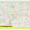 Map of Indianapolis with Neighborhoods, Streets, Roads, Highways and Parks - Laminated Wall Map Poster Print