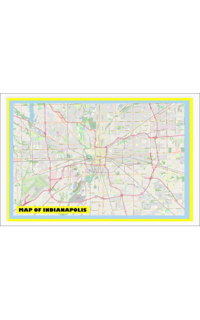 Map of Indianapolis with Neighborhoods, Streets, Roads, Highways and Parks - Laminated Wall Map Poster Print