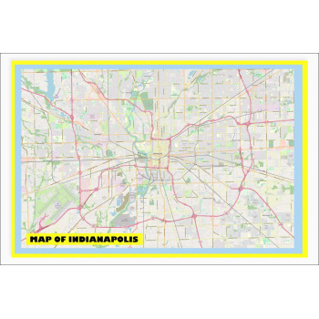 Map of Indianapolis with Neighborhoods, Streets, Roads, Highways and Parks - Laminated Wall Map Poster Print