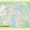 Map of Jacksonville with Neighborhoods, Streets, Roads, Highways and Parks - Laminated Wall Map Poster Print