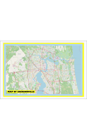 Map of Jacksonville with Neighborhoods, Streets, Roads, Highways and Parks - Laminated Wall Map Poster Print