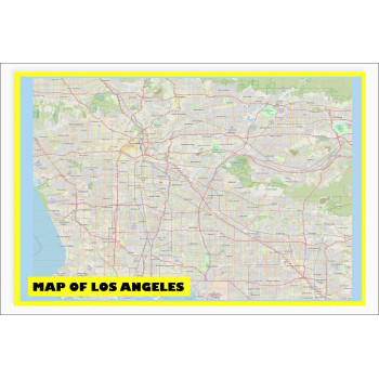 Map of Los Angeles with Neighborhoods, Streets, Roads, Highways and Parks - Laminated Wall Map Poster Print - Vivid Imagery with Bright Colors