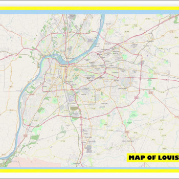 Map of Louisville with Neighborhoods, Streets, Roads, Highways and Parks - Laminated Wall Map Poster Print - Vivid Imagery with Bright Colors