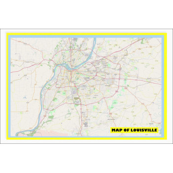 Map of Louisville with Neighborhoods, Streets, Roads, Highways and Parks - Laminated Wall Map Poster Print - Vivid Imagery with Bright Colors