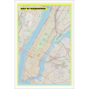 Map of Manhattan with Neighborhoods, Streets, Roads, Highways and Parks - Laminated Wall Map Poster Print - Vivid Imagery with Bright Colors
