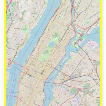 Map of Manhattan with Neighborhoods, Streets, Roads, Highways and Parks - Laminated Wall Map Poster Print - Vivid Imagery with Bright Colors