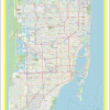 Map of Miami with Neighborhoods, Streets, Roads, Highways and Parks - Laminated Wall Map Poster Print - Vivid Imagery with Bright Colors