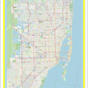 Map of Miami with Neighborhoods, Streets, Roads, Highways and Parks - Laminated Wall Map Poster Print - Vivid Imagery with Bright Colors