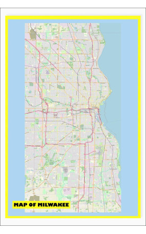 Map of Milwakee with Neighborhoods, Streets, Roads, Highways and Parks - Laminated Wall Map Poster Print - Vivid Imagery with Bright Colors