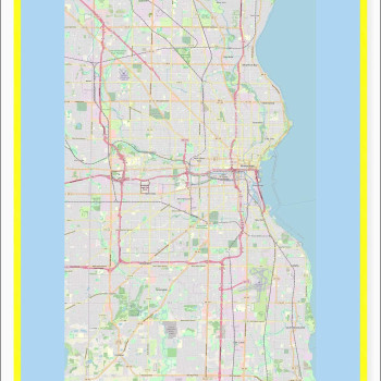 Map of Milwakee with Neighborhoods, Streets, Roads, Highways and Parks - Laminated Wall Map Poster Print - Vivid Imagery with Bright Colors