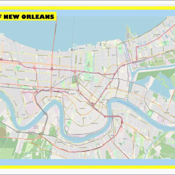Map of New Orleans with Neighborhoods, Streets, Roads, Highways and Parks - Laminated Wall Map Poster Print - Vivid Imagery with Bright Colors