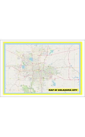 Map of Oklahoma City with Neighborhoods, Streets, Roads, Highways and Parks - Laminated Wall Map Poster Print