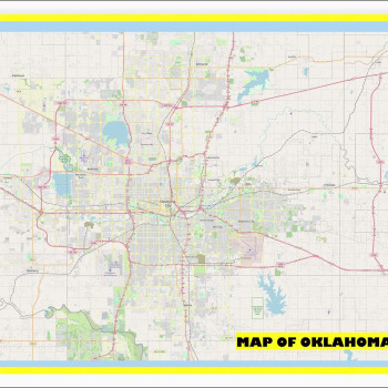 Map of Oklahoma City with Neighborhoods, Streets, Roads, Highways and Parks - Laminated Wall Map Poster Print